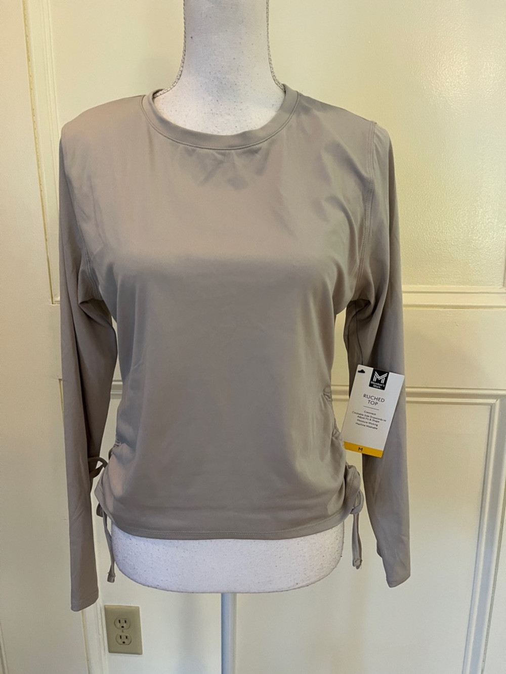 Ruched-Side Taupe Long Sleeve Tee by M (Brand)